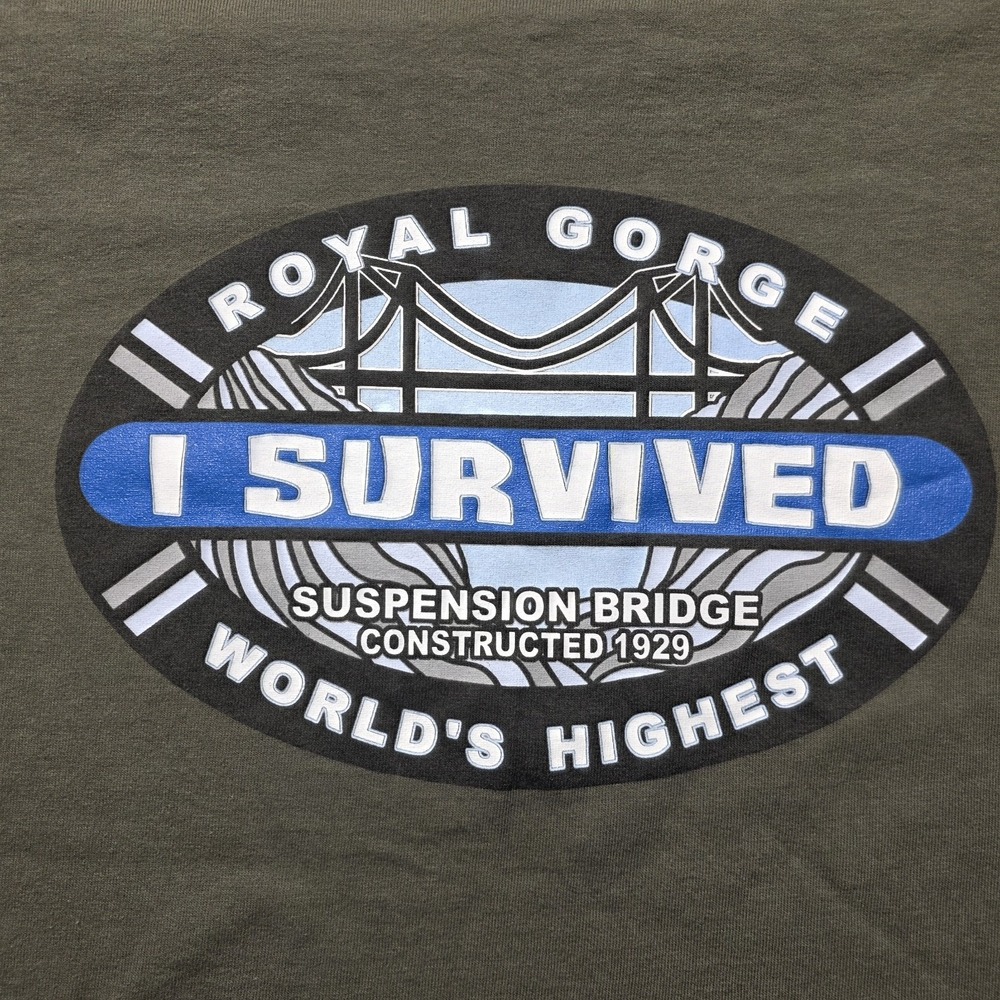 Vintage Delta Pro Weight Royal Gorge I Survived Bridge T-Shirt Men's L Green USA